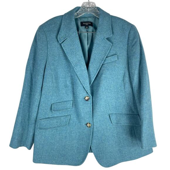Talbots Wool Blend 2 Button Blazer Jacket Heather Teal Blue Size 14W - Picture 1 of 7